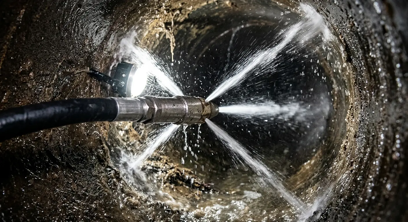High-pressure hydro jetting nozzle cleaning sewer pipe for Sewer Cleanout in Effingham